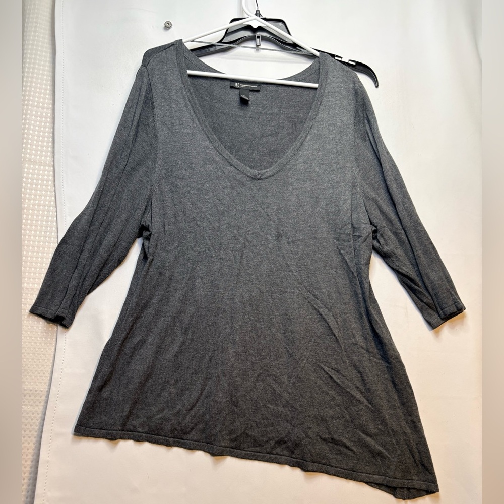 INC International Concepts Charcoal V-Neck asymmetrical Women's Top